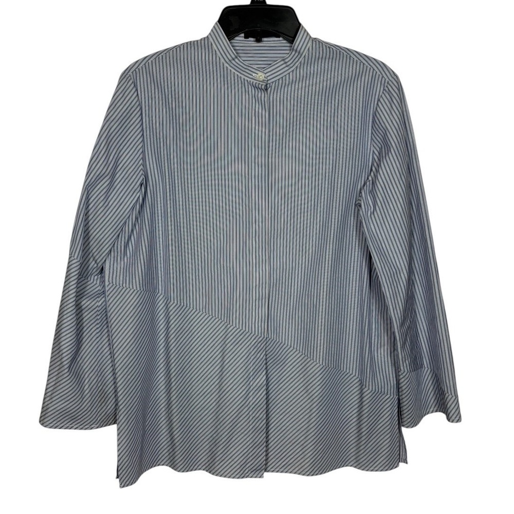 The Row Striped Button Up Women's Shirt Size 8 Mandarin Collar Quiet Luxury